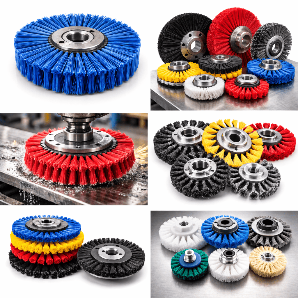 Industrial brush wheels for cleaning, polishing, and surface finishing applications. High-quality, d.